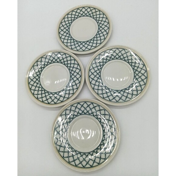 Vintage Rego Restaurant Ware China E438-58 Green Lattice Set Of 4 Saucers - Picture 3 of 6